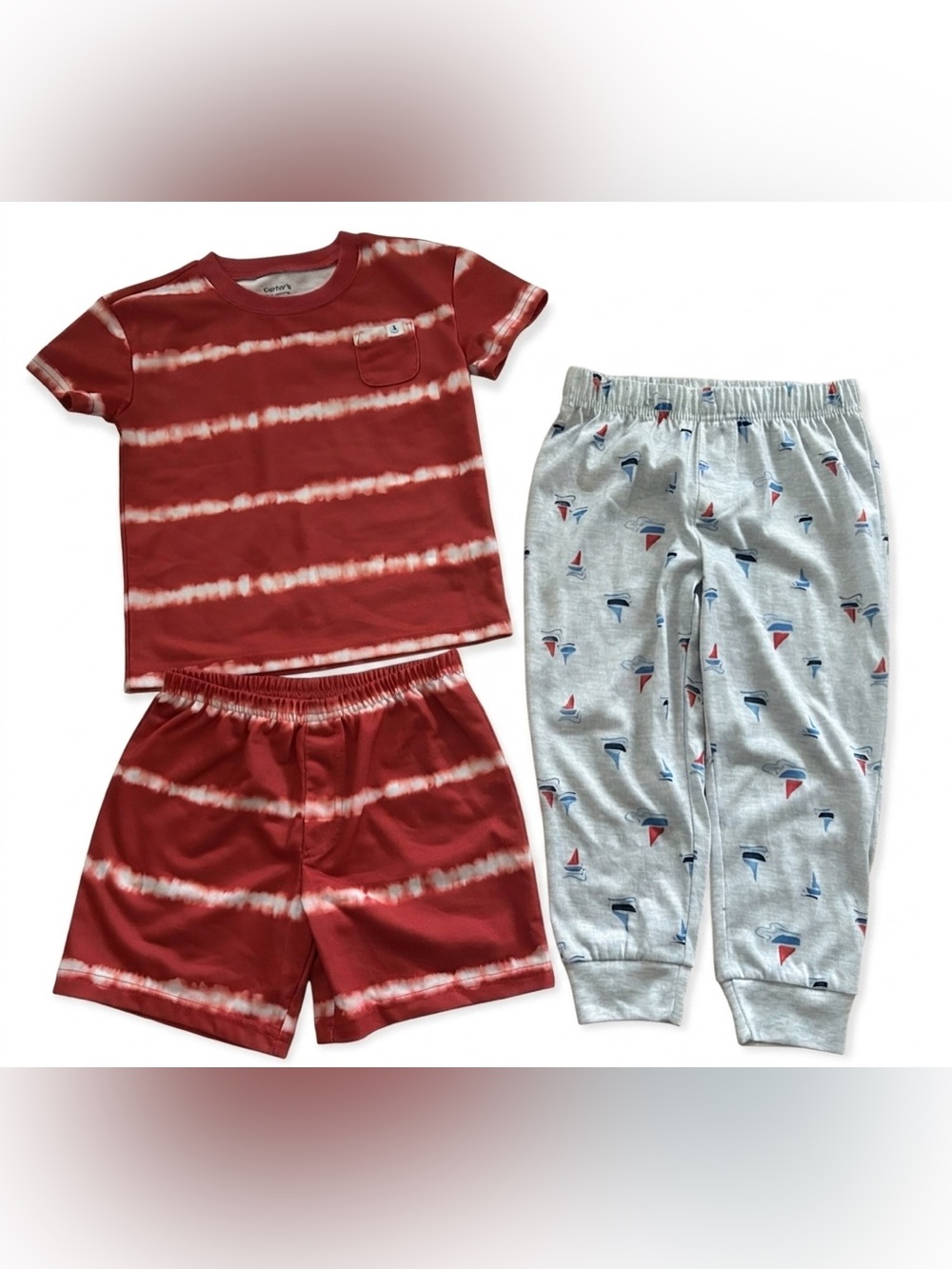 Carter's Toddler Boy 4T Pajama Bundle - 3 Piece Set: Tie Dye & Sailboats NWOT
